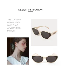 Detailed shot of retro polarized cat-eye sunglasses in off-white frame with black lenses.