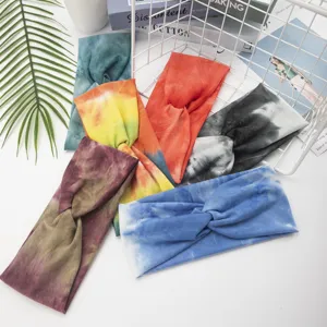 Fascia per capelli sportiva tie-dye yoga elastica incrociata bordo largo accessori capelli