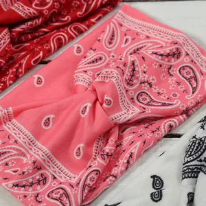 Paisley bandana headband elastic knotted hair band detail view for women fashion sports.