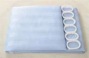 Thickened polyester striped shower curtain with white hooks for bathroom decoration
