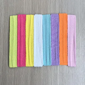 Detailed shot of colorful terry cloth sports headbands for yoga, fitness, and daily washing.