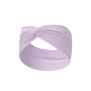 Fascia per capelli larga a costine con nodo, tessuto elastico per yoga e sport all'aperto.
