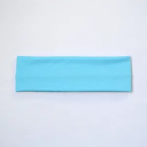 Light blue wide solid color sports yoga headband, soft stretchy sweat-absorbing hair band detail.