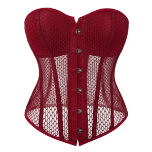 Damen Palaststil Mesh Korsett Top Sommer Atmungsaktives Bustier Mit Körbchen Vorderer Verschluss Formendes Crop Top