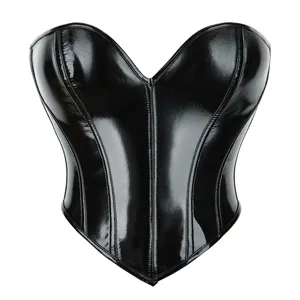 Women Sexy Faux Leather Corset Top Sweetheart Neck Boned Bustier Lace Up Body Shaper Party Clubwear