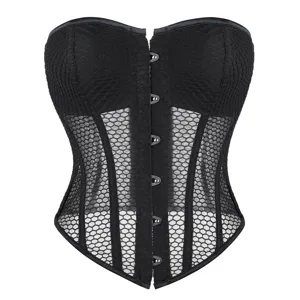 Damen atmungsaktives Mesh Korsett Oberteil schwarz Schnürung Bustier Taillenformer