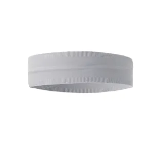 Close-up detail of the elastic grey sports headband, showing textured fabric weave clearly.