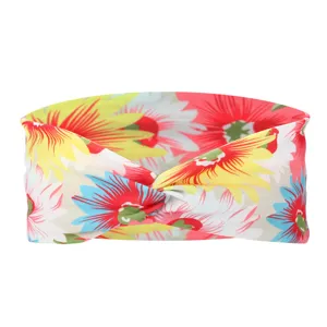 Bohemian floral print twist headband wide fabric hair band for sports and daily wear.