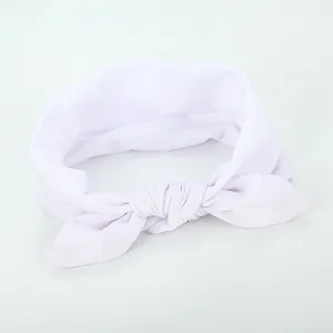 White fabric bow headband cute rabbit ear hair hoop soft daily hair accessory for women