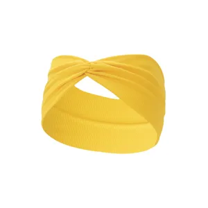 Fascia per capelli gialla a coste con nodo per donne, ampia fascia elastica sportiva per yoga.
