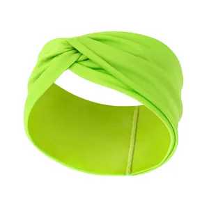 Neongrünes Twist Stirnband Detail, breites elastisches Haarband für Alltag und Sport-Styling.