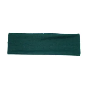 Dark green solid color wide sports headband detail, stretchy yoga sweatband fabric close-up.