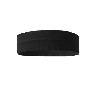 Detail shot of the black elastic yoga headband, showing fabric texture and stretch quality.