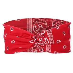 Red paisley print twisted headband elastic hair wrap wide fashion sweatband for women.