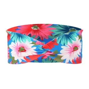 Floral print twist headband detail, stretchy wide hair band for sports and daily casual wear.