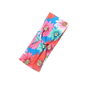 Colorful floral print twisted headband detail, bohemian wide hair band for daily wear.