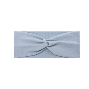 Fascia per capelli a coste azzurra nodata, accessorio sportivo elastico incrociato yoga