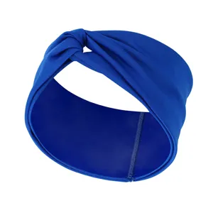 Blaues Stoffstirnband mit Knoten Detailansicht, weiches elastisches Material für Alltag.