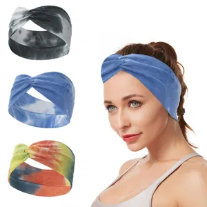 Fascia per Yoga Tie-Dye da Donna Largo Incrociato Fascia per Capelli Elastica Sportiva Accessori