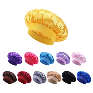 Satin sleep cap for curly hair, soft large elastic band bonnet in multi solid colors.
