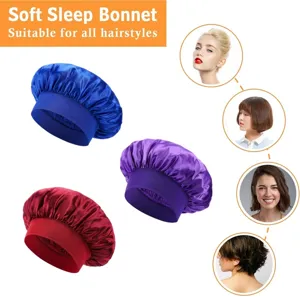 Soft satin sleep bonnet for hair care, wide elastic band comfortable night cap for all hairstyles