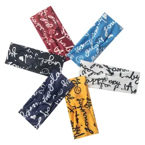 Elastisches Sport Yoga Stirnband breites Baumwolle Buchstaben gedrucktes Haarband