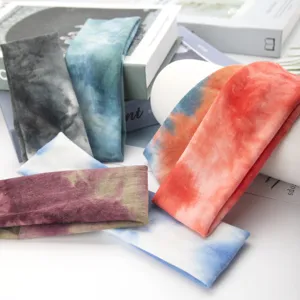Tie-dye sports headband, breathable elastic cotton yoga hair band for women fitness wear.