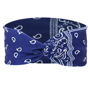 Blue paisley twisted headband elastic hair band vintage wide hair accessory for women