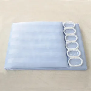 Thickened polyester striped shower curtain with hooks waterproof bathroom partition curtain light blue