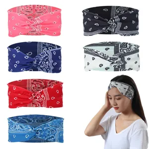 Paisley Print Elastic Cross Headband Vintage Wide Sports Yoga Hair Band For Women Fashion Hair Accessories Soft Stretch Headwear