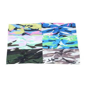 Camo printed twist headbands, stretchy sweat-absorbing hair accessories for sports and yoga.