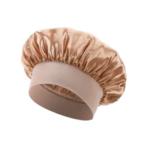 Satin sleep cap for hair care, wide band soft night bonnet, comfortable elastic hair cover.