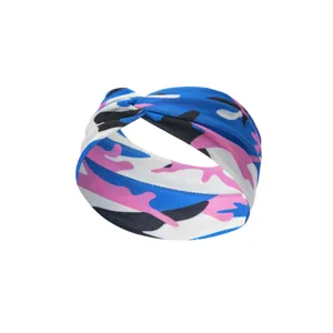 Stretch camo athletic headband for yoga, stylish knotted sweat-wicking hair accessory.