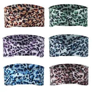 Leopard print knotted yoga hair bands, multi-color elastic sports headbands for women.