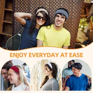 Elastic sports headband for yoga and running. Lifestyle scenes shown with models in detail.