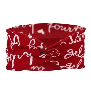Rotes Twist-Stirnband mit weißem Buchstaben-Druck, elastisches Baumwoll-Haarband für Sport Yoga.