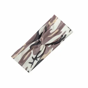 Camouflage twisted sports headband, stretch yoga hair band for workout and sweat absorption.