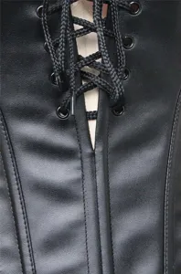 Black faux leather corset detail, gothic lace up bustier top, women sexy body shaper.