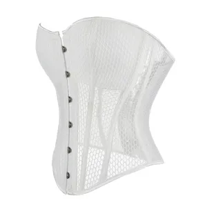 Weißes Mesh-Korsett-Top mit Cups und Metallschnallen, atmungsaktiver Sommer-Korsett-Body.