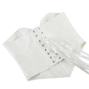 White patent leather lace-up corset top women waist trainer vintage fashion bustier.