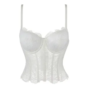 Mujer Acolchado Encaje Top Tubo Faja Corsé Malla Transpirable Control Abdomen Modelador Corporal Con Varillas Tirantes Dobles Ropa Interior