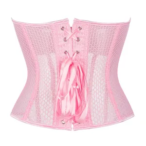 Rosa Mesh Korsett atmungsaktive Corsage Schnürung Taillentrainer Sommer Dessous Detailansicht