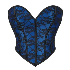 Top Corset Sans Bretelles Sexy pour Femmes Noir Bleu Dentelle Bustier avec Baleines Crop Top Slim Fit Fête Clubwear