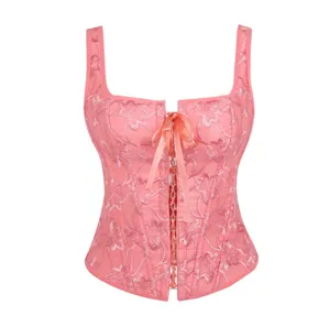 Women's Vintage Court Style Jacquard Fishbone Corset Top Slimming Tummy Control Vest