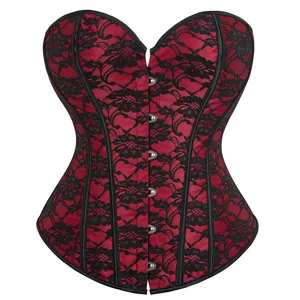 Dames Strapless Kant Jacquard Korset Top Gotische Victoriaanse Bustier Lichaamsvorming Slim Fit Sexy Party Clubwear