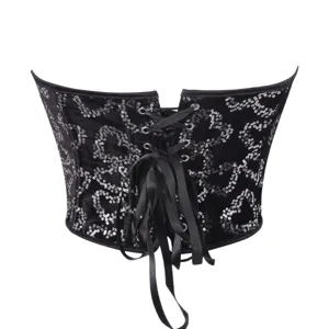 Dames Sexy Pailletten Korset Top Strapless Hartvormige Hals Bustier Crop Top Feest Clubwear Vormgevende Kleding