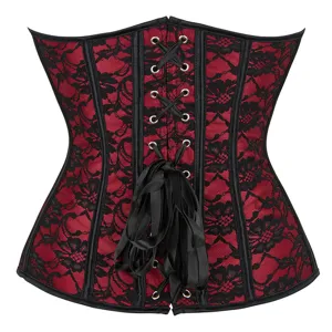 Sexy rood en zwart kant korset top voor vrouwen, vintage overbust bot taille trainer lingerie.