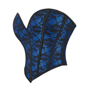 Top corset en dentelle bleu foncé bustier sans bretelles sexy pour femme élégante