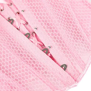 Rosa Mesh Korsett Top Detail, atmungsaktives Sommer Schnür-Korsett mit Metallösen.