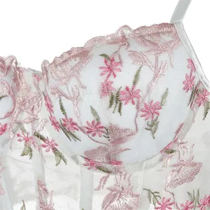Sexy transparente Netz-Bestickte Korsett-Top mit Doppelträgern, atmungsaktive Damen-Formbekleidung.